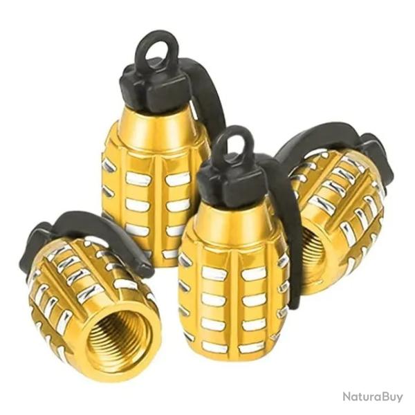 Lot de 4 bouchons de valve "Grenades" jaunes - LIVRAISON GRATUITE