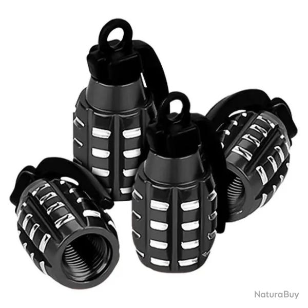 Lot de 4 bouchons de valve "Grenades" noirs - LIVRAISON GRATUITE