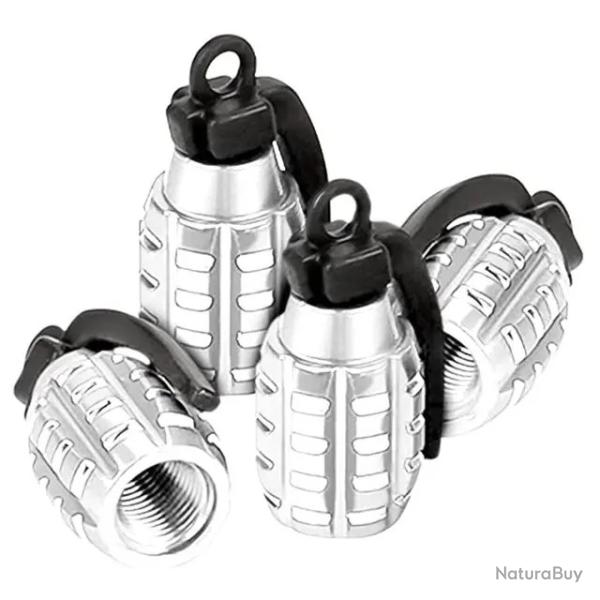 Lot de 4 bouchons de valve "Grenades" gris - LIVRAISON GRATUITE