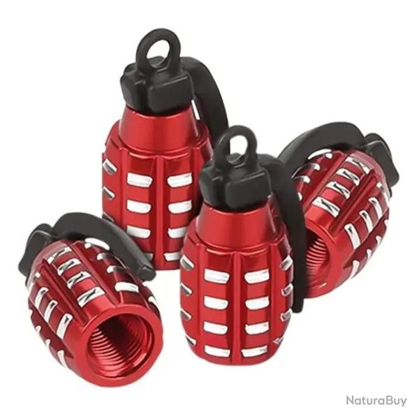 Lot de 4 bouchons de valve "Grenades" rouges - LIVRAISON GRATUITE