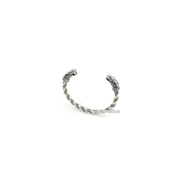 Bracelet viking t�te de dragon en acier inoxydable argent�
