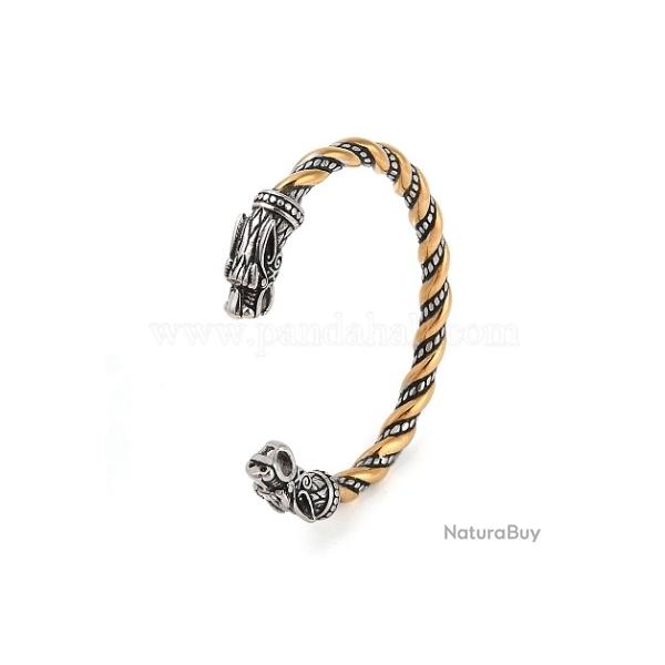 Bracelet viking t�te de dragon en acier inoxydable bicolore