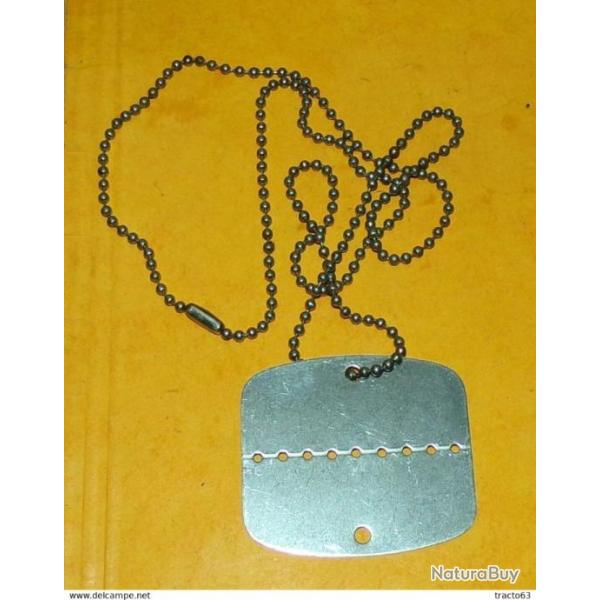 PLAQUE MILITAIRE DE L'ARMEE FRANCAISE AVEC CHAINETTE DE TOUR DE COU ,NEUVE, ETAT VOIR PHOTOS .