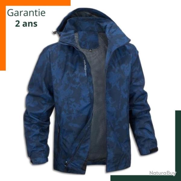 Coupe vent imperm�able - Tailles M � 4XL, tissu doux, r�sistant � l'abrasion, capuche amovible, Bleu