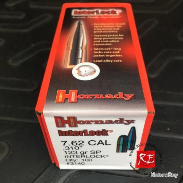 100 ogives HORNADY cal 7.62 310" 123gr sp
