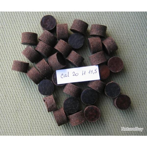 Bourres feutre gris cal 20 h 11,5 mm pour chargement normal ou calage bourres � jupe acier tungst�ne