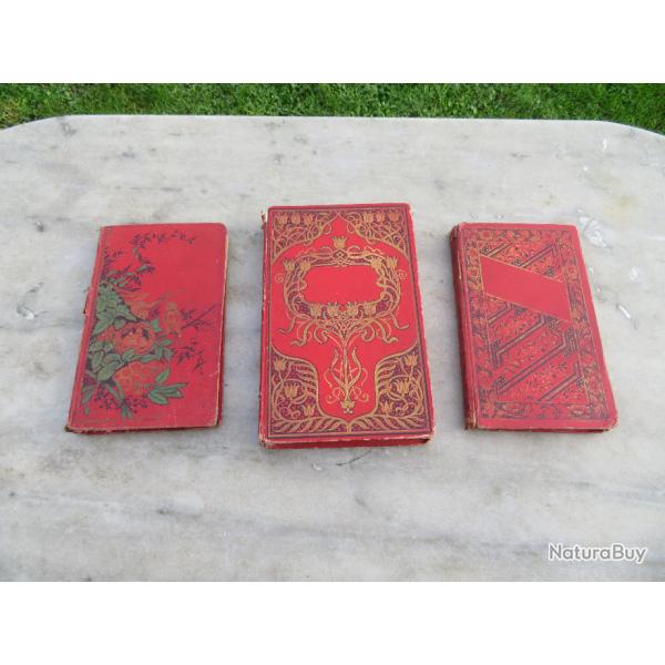 Lot de 3 livres ancien en percaline rouge"Le testament d'une mre; Les enfants..."- FRANCE(Fin XIX)