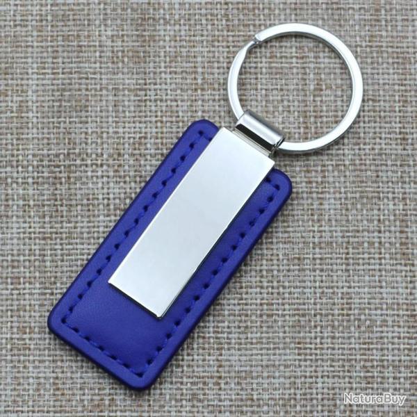 Porte cl� m�tal et cuir PU Bleu � personnaliser