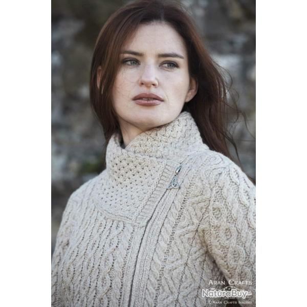 Manteau femme chaud en laine m�rinos col et zip asym�trique beige XL (extra large)