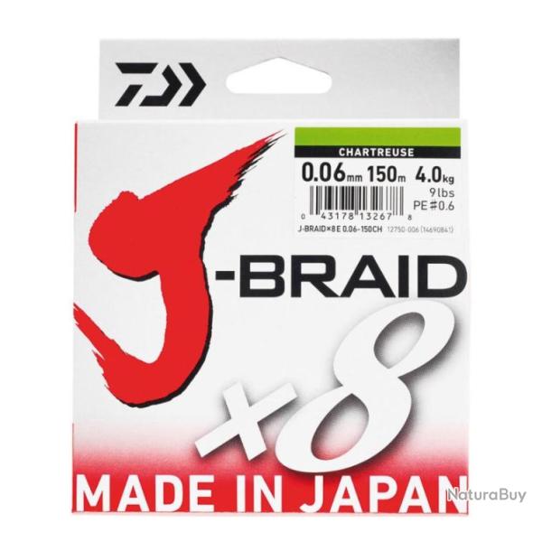 Tresse Daiwa J-Braid x8 Chartreuse 150m 0,13mm
