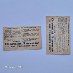 Lot de 2 images chocolat Turenne, " il est vraiment bon "   la manche et la haute Garonne
