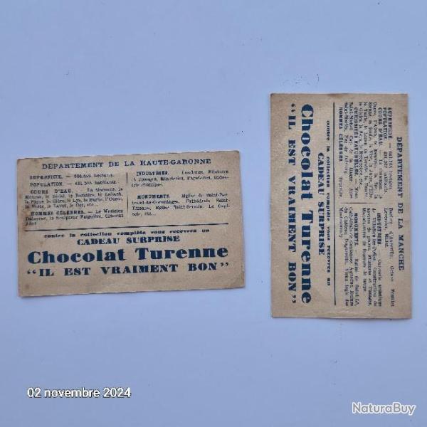 Lot de 2 images chocolat Turenne, " il est vraiment bon "   la manche et la haute Garonne