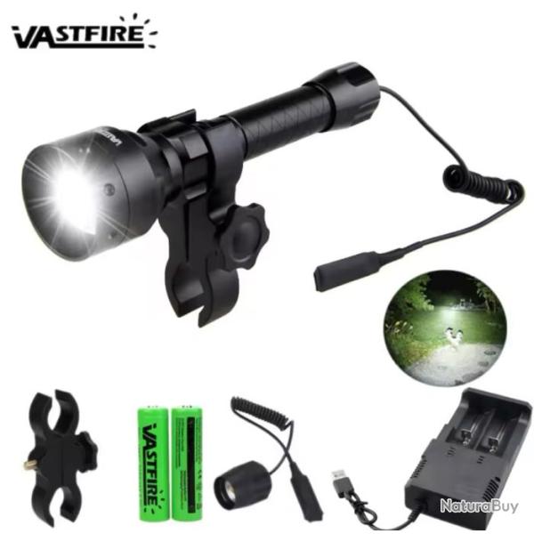 Lampe de chasse avec interrupteur � distance +monture canon +chargeur +piles Black friday ! Blanc