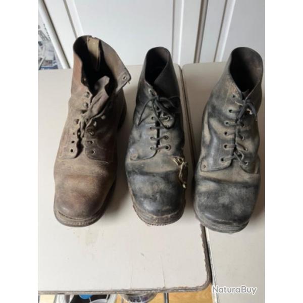 Lot de trois brodequins Fran�ais ww2, Indochine, Alg�rie.Ideal mannequin.