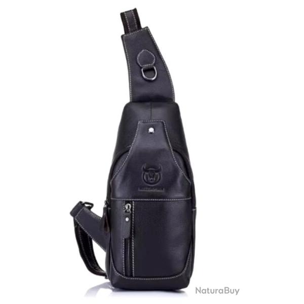Sac de Poitrine Homme en Cuir de Vachette Vintage - �l�gance et Praticit� Noir