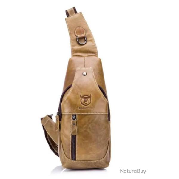 Sac de Poitrine Homme en Cuir de Vachette Vintage - �l�gance et Praticit� Beige