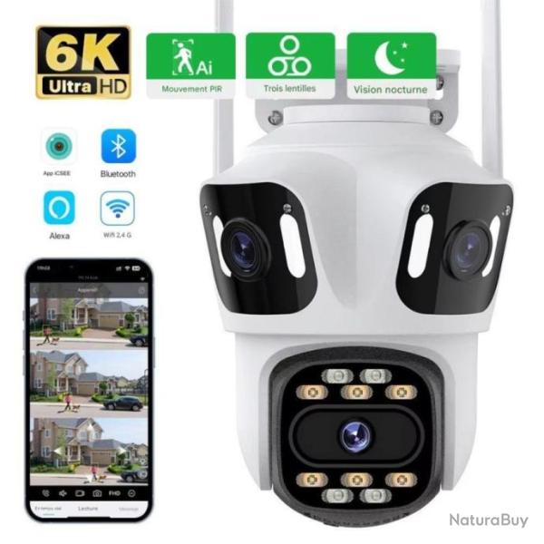Cam�ra Sans Fil 360� D�tection Humaine Vision Nocturne IP66 WIFI Auto Tracking Audio Bidirectionnel