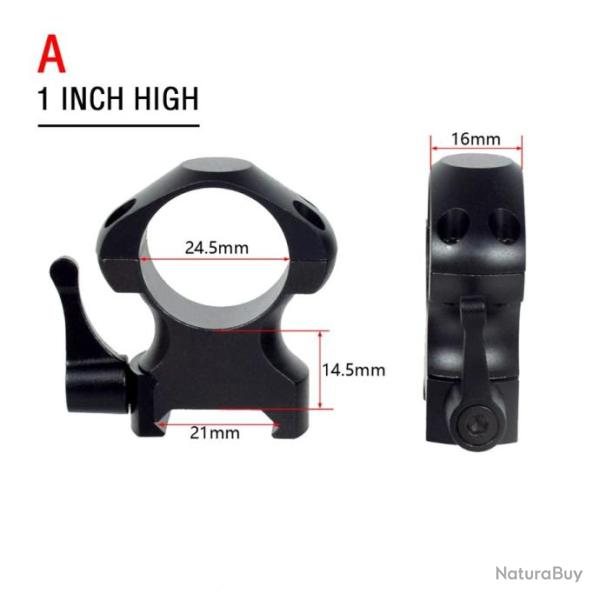 Collier de montage acier  levier de dgagement rapide anti-recul - Modle A Haut 25,4mm