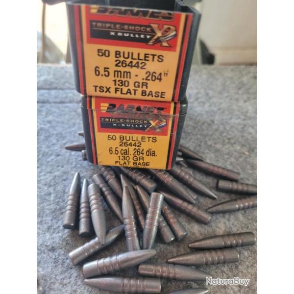 OGIVES BARNES TSX FLAT BASE  ref 26442 90 pi�ces CALIBRE 264  130 GRAINS MOLIKOTES