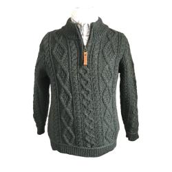 Pull Enfant Zipp&eacute; Vert For&ecirc;t - Pure Laine M&eacute;rinos & Col Camionneur 8/11 ans