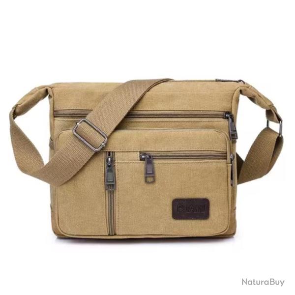Sac besace � Bandouli�re Sacoche en Toile Vintage Voyage Travail d�contract� Beige Kaki