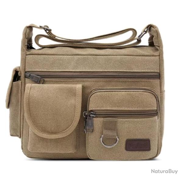 Sac Sacoche Reporter Bandouli�re Besace Toile Vintage 21x14x31cm Kaki Beige