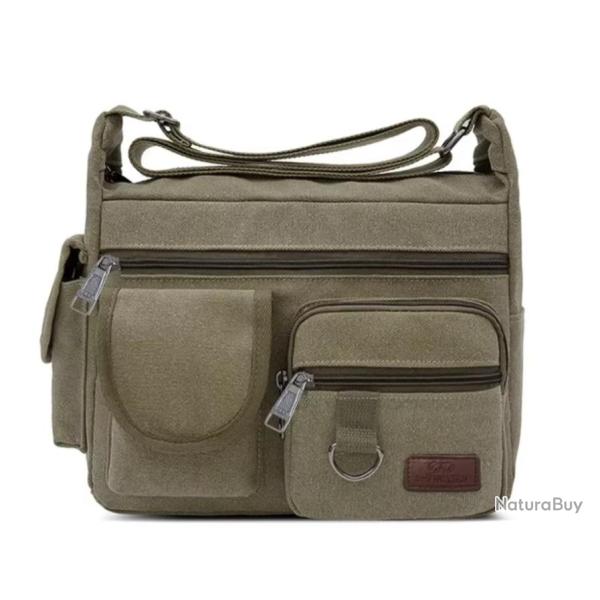 Sac Sacoche Reporter Bandouli�re Besace Toile Vintage 21x14x31cm Vert
