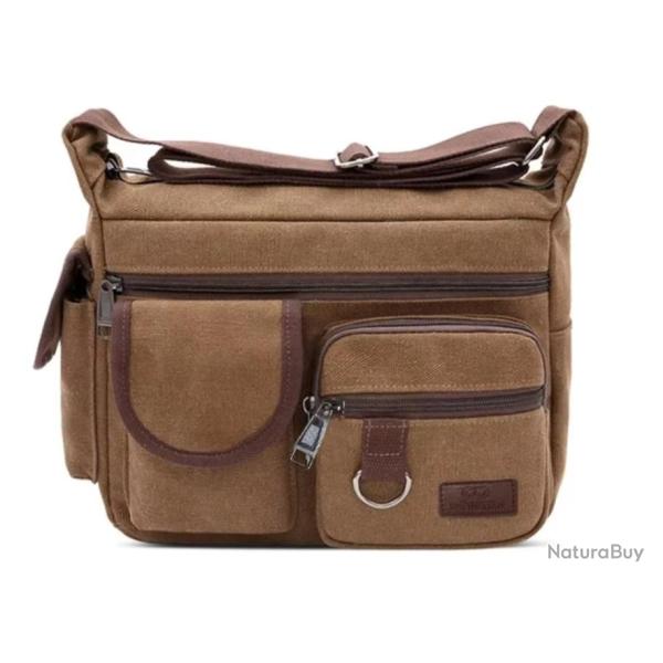 Sac Sacoche Reporter Bandouli�re Besace Toile Vintage 21x14x31cm Marron