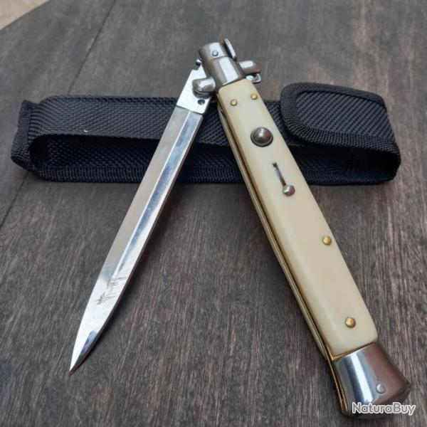 Tr�s Tr�s Grand Couteau AUTOMATIQUE STILLETO ITALIEN Manche Rodhoide 33,50 cm