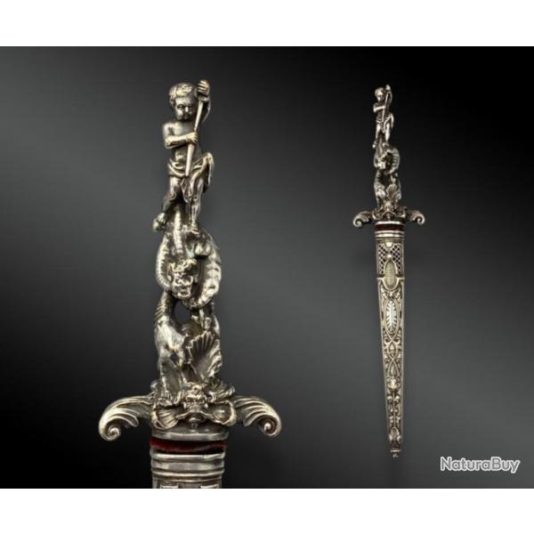 DAGUE ROMANTIQUE figurant SAINT MICHEL terrassant le DRAGON - Travail europ�en - XIX�me si�cle�