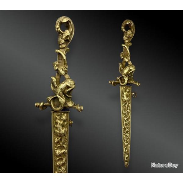 DAGUE ROMANTIQUE figurant un DRAGON terrassant un SERPENT - Travail europ�en - XIX�me si�cle�