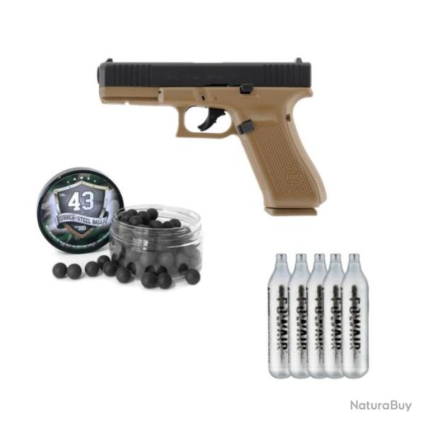 PACK : Pistolet T4E Glock 17 Gen5 Coyote Edition limit�e calibre 43 + 50 Billes + 5 Cartouches CO2