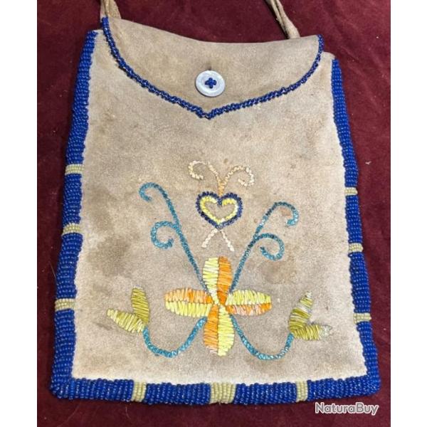 Joli sac � miroir perl� et broderie aux piquants indien des plaines