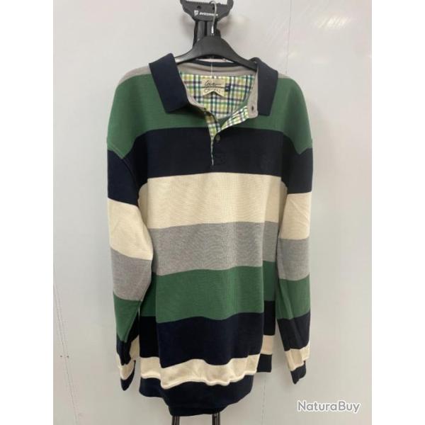 PULL-OVER RAYURE VERT/BLANC /BLEU 50% COTON 50% POLYESTER MADE IN PORTUGAL