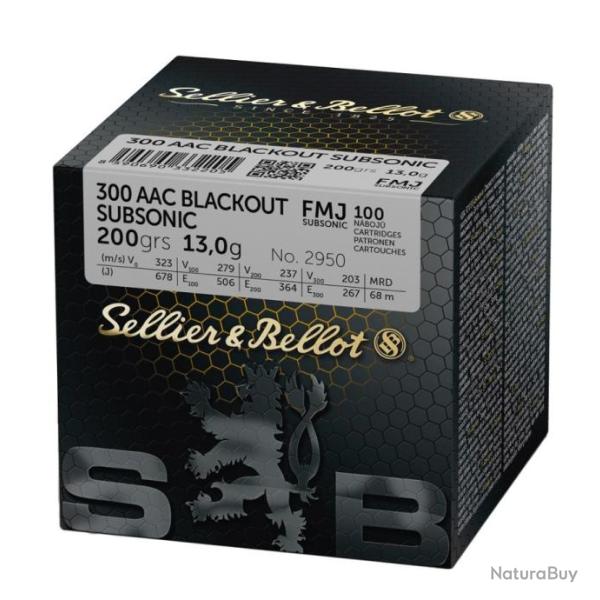 Munitions balles SELLIER&BELLOT cal.300 aac blackout subsonique fmj 200gr 13g par 100 vrac
