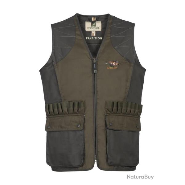 Gilet de chasse Percussion Tradition brod� Sanglier Kaki clair