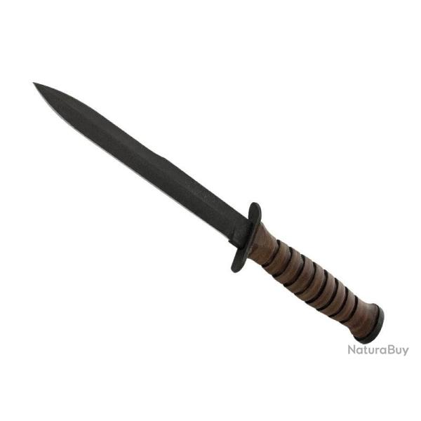 POIGNARD DE COMBAT MASERIN "2eme R.E.P" LAME NOIRE 17CM MANCHE CUIR + ETUI ALU KAKI