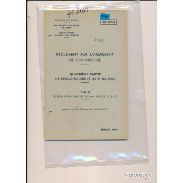 Manuel instruction NOTICE LE FUSIL MITRAILLEUR DE 7,62mm Mle 1918 A 2