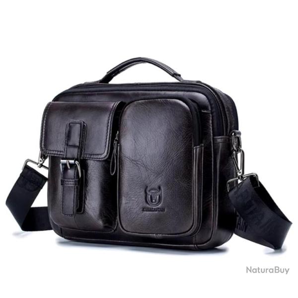 Sac � Bandouli�re en Cuir V�ritable pour Homme Style Vintage �l�gant Noir