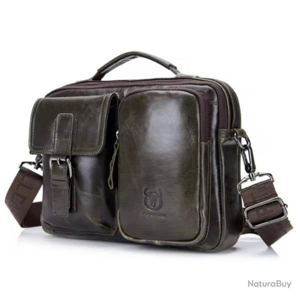 Sac � Bandouli�re en Cuir V�ritable pour Homme Style Vintage �l�gant Vert