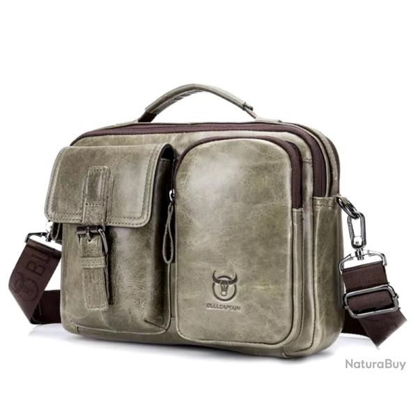 Sac � Bandouli�re en Cuir V�ritable pour Homme Style Vintage �l�gant Gris