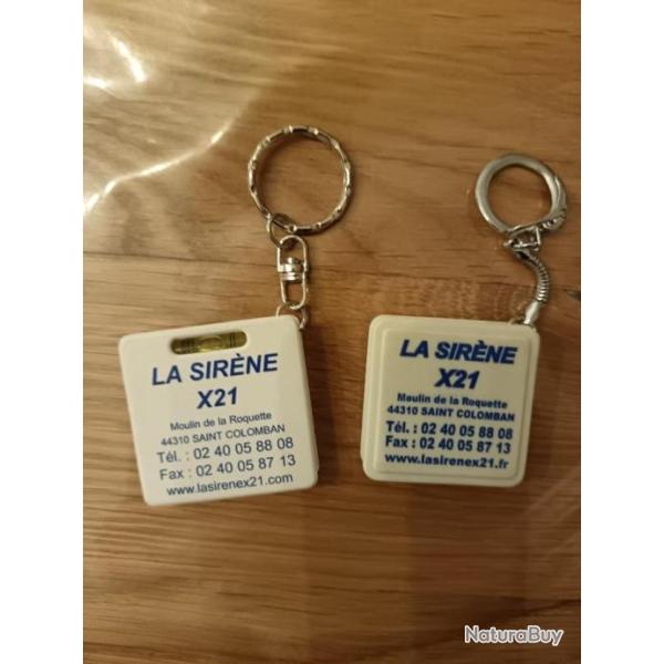 LOT DE 2 PORTE CLEFS PUBLICITAIRE "LA SIRENE X21" AVEC METRE RUBAN + NIVEAU A BULLES