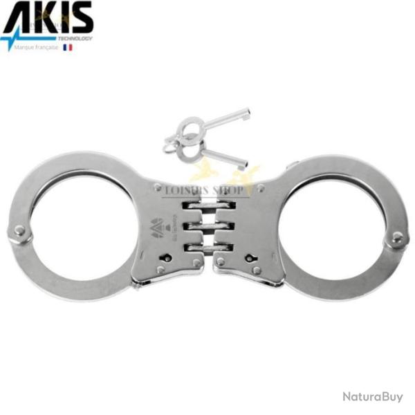 Paire de menottes professionnelles � charni�res en acier et carbone - AKIS (marque fran�aise)