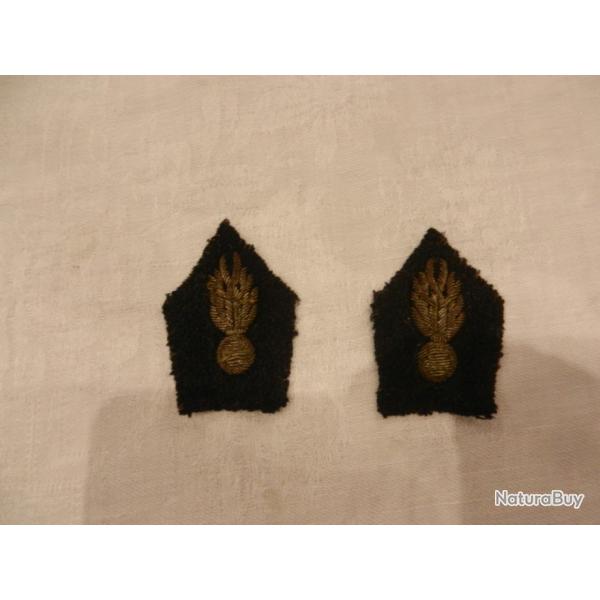 ancienne paire de pattes de col militaires grenades cannetille