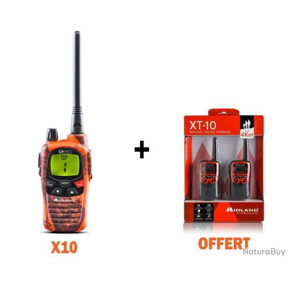 Pack Talkie walkie midland 10 G9 blaze + 1 lot de 2XT10 rouge