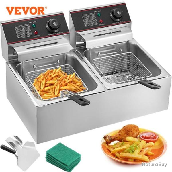 FRITEUSE VEVOR ELECTRIQUE SEMI PROFESSIONNELLE 2 BACS 2X6L RESTAURATION