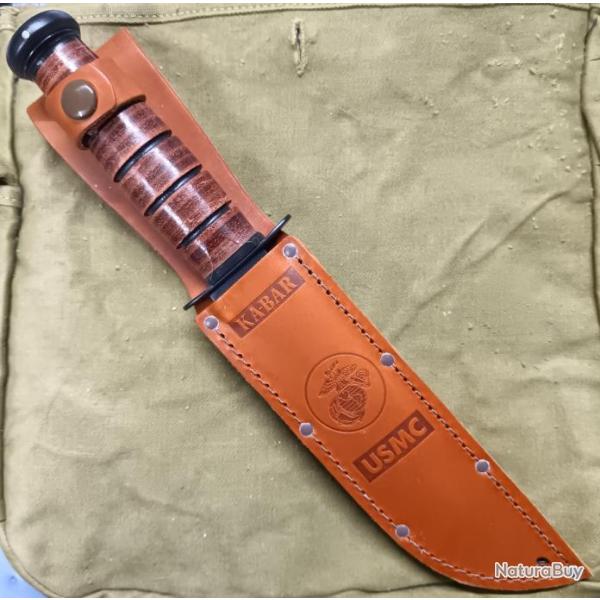 Couteau Ka-Bar USMC 1218 ACIER CARBONE dentel�e MANCHE ET ETUI CUIR