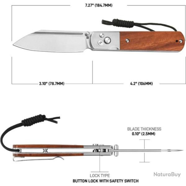 Couteau ARTISAN CUTLERY Holm Rose Wood Lame Acier AR-RPM9 IKBS Button Lock Clip ATZ1875PRW