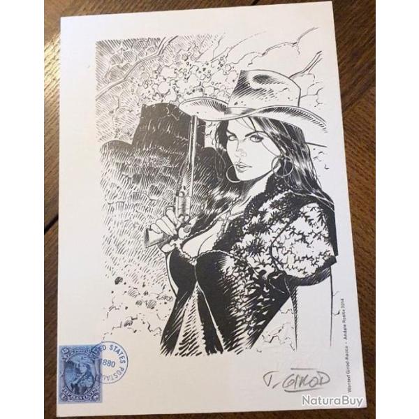 COLT NAVY 1851 SEXY PIN UP avec  STETSON WESTERN COW BOY GIRL EX LIBRIS sign� + timbre RARE l�gende