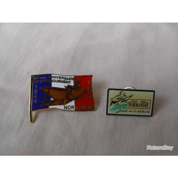 WW2/POST FRANCE LOT DE 2 PIN'S COMM�MORATION DU 50 E ANNIVERSAIRE DU D�BARQUEMENT DE NORMANDIE 39/45